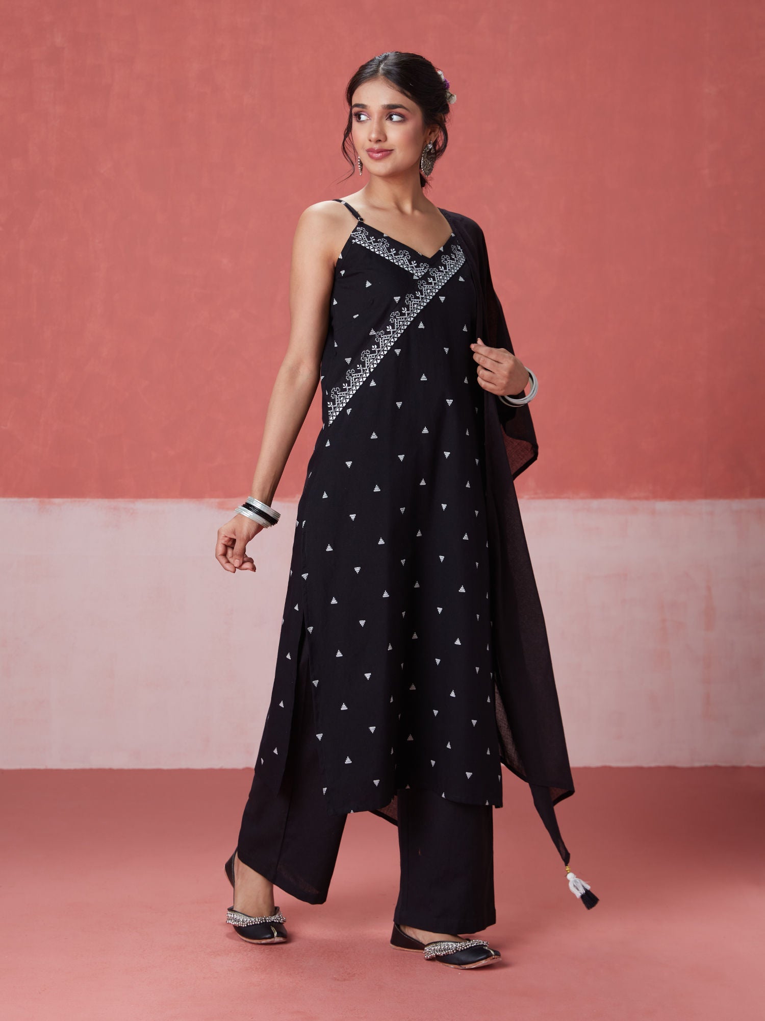 Likha Black Kora Printed kurta, Pant & Dupatta LIKSKD250 (Set of 3) - M