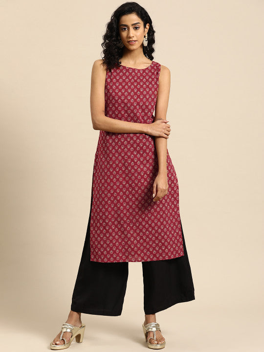 Anayna Women Ethnic Motifs Printed Kantha Work Dobby Kurta