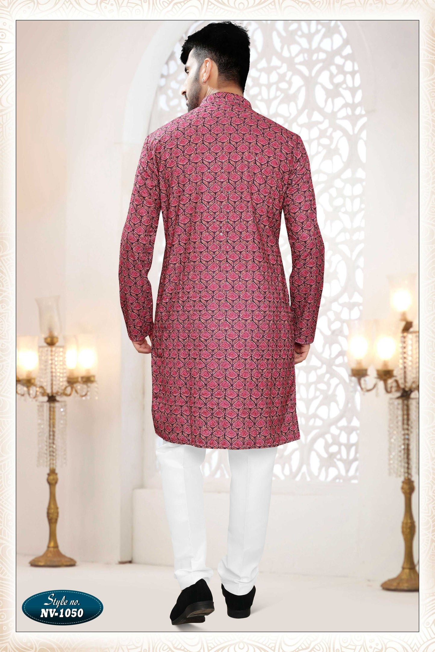 Joban Fashion Men's Redish Wine Straight Rayon Thread And Sequence Embroidery All Over Kurta Set
