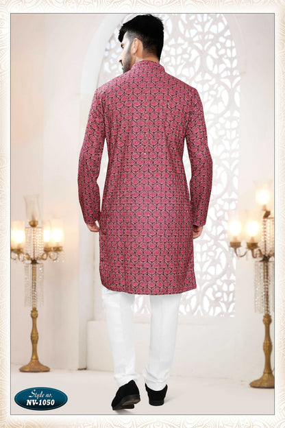 Joban Fashion Men's Redish Wine Straight Rayon Thread And Sequence Embroidery All Over Kurta Set