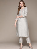 Anubhutee Women Grey Ethnic Motifs Embroidered Kurta with Trousers