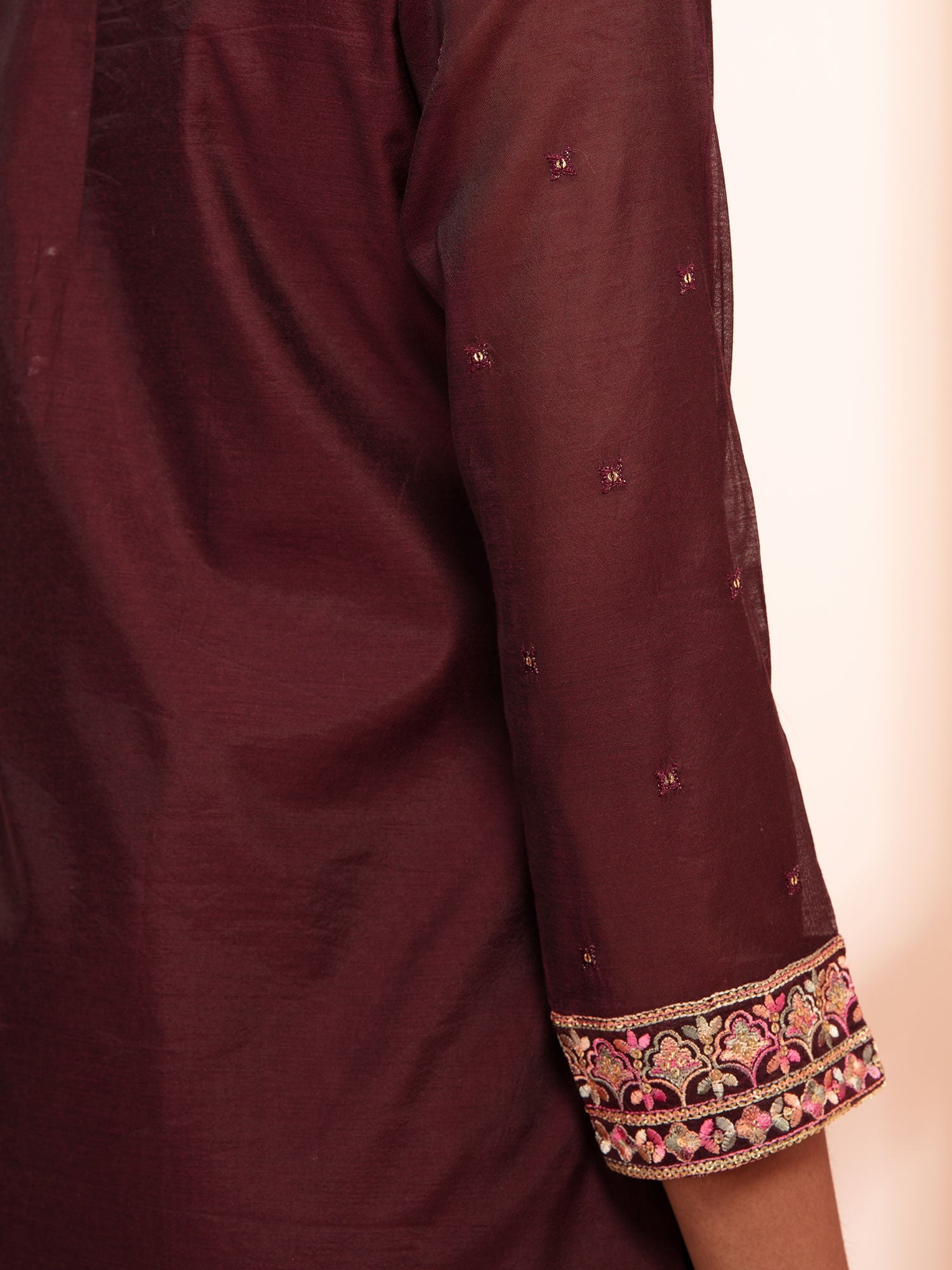 Likha Shaan-e-Avadh Maroon Sequins work Kurta, Pant & Dupatta LIKSKD123 (Set of 3) - M