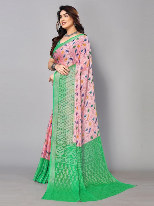 Fabmora Ethnic Printed Zari Pure Chiffon Brasso Saree