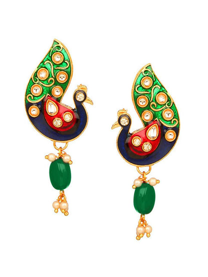 Cardinal Gold-Polished Green Studded Jewellery Set