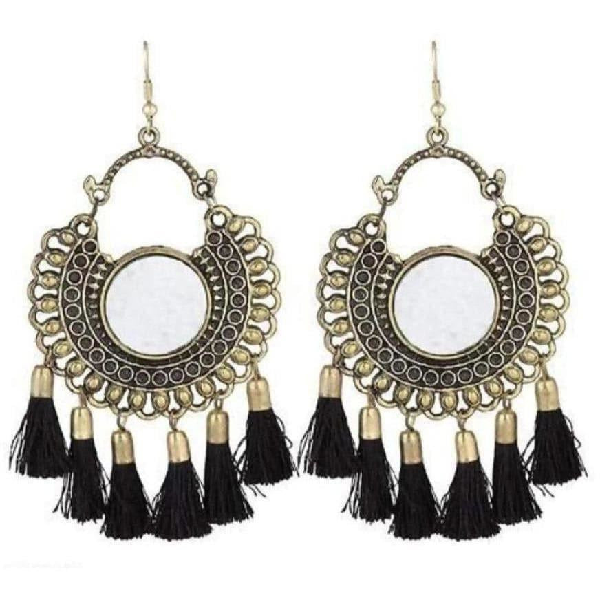 MS Fashion India German Silver Mirror Style Black Color Threads Chandbali Earrings