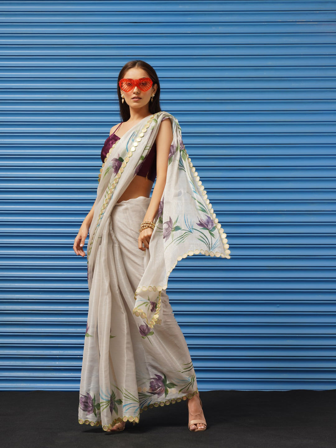 Tikhi Imli Floral Printed Poly Chiffon Saree