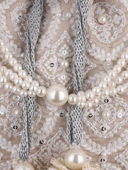Masq Tan & White Embroidered Potli Clutch
