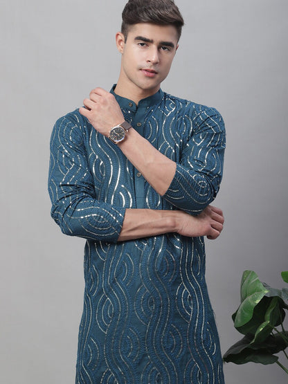 Sojanya Ethnic Motifs Embroidered Sequinned Pure Cotton Kurta