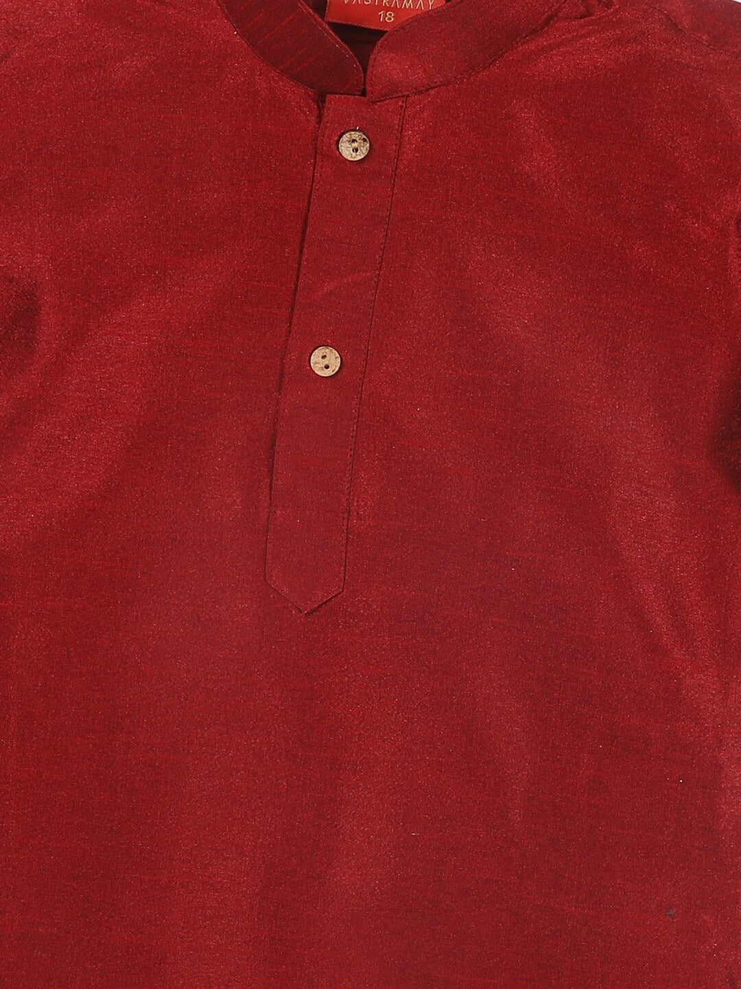 Vastramay Sishu Boys Maroon & Gold-Toned Kurta With Dhoti Pants