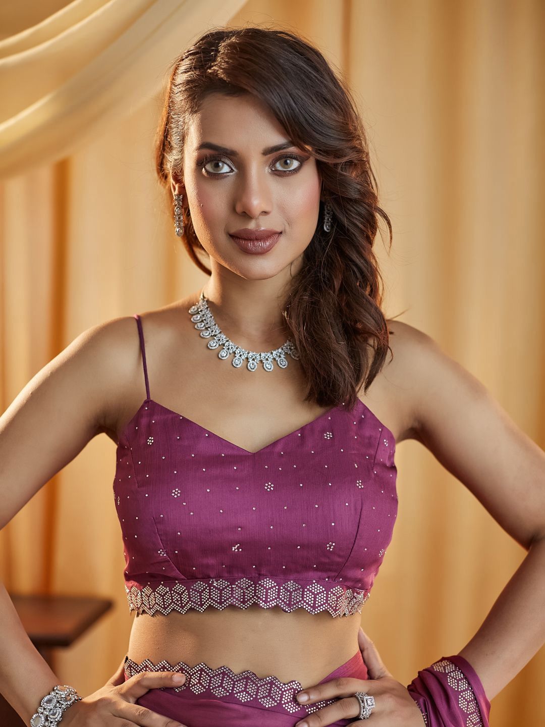 kasee Beads and Stones Pure Chiffon Saree