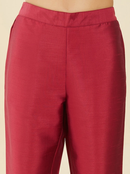 Soch Women Maroon Embellished A Line Kurta with Trousers