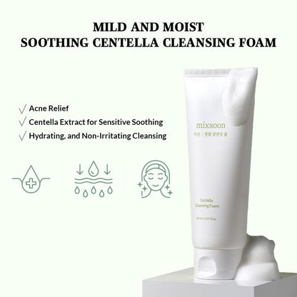 Mixsoon Centella Cleansing Foam, Gentle Face Wash for Redness & Acne-Prone Sensitive Skin