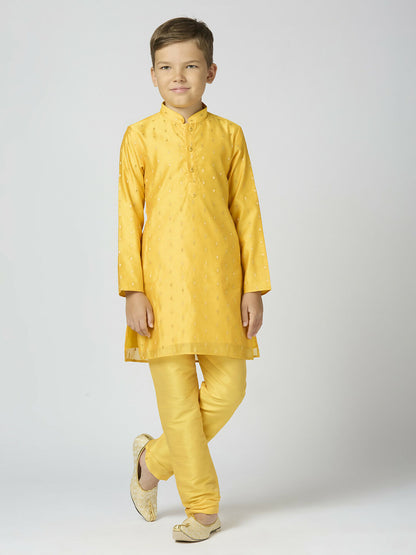 Joban Fashion Kids Island Full Sleeves Chanderi Kurta, Pyjama Set with Traditional Butta Work - Yellow