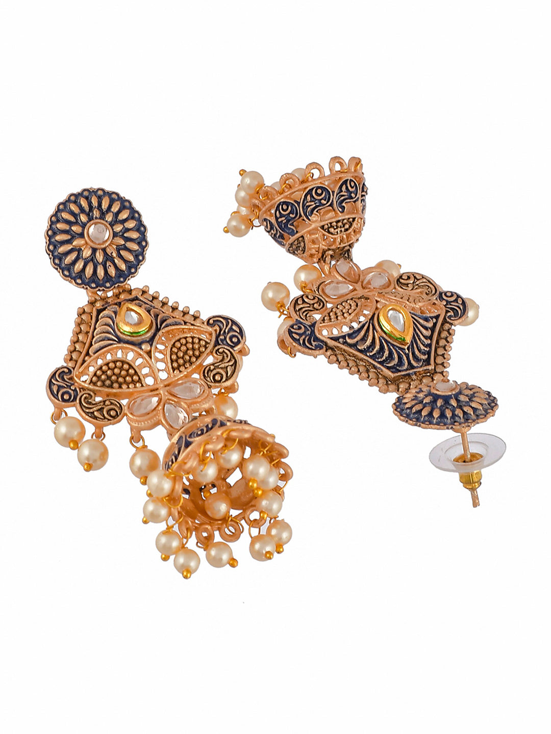 Shoshaa Blue & Gold-Toned Dome Shaped Jhumkas Earrings