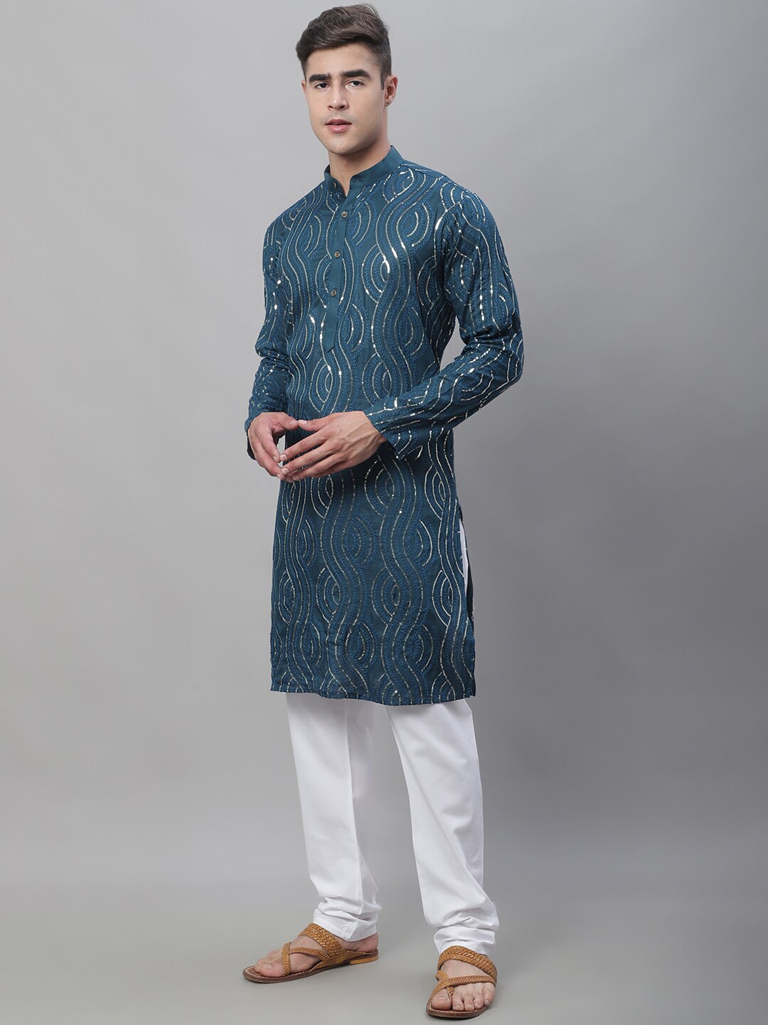 Sojanya Ethnic Motifs Embroidered Sequinned Pure Cotton Kurta with Churidar