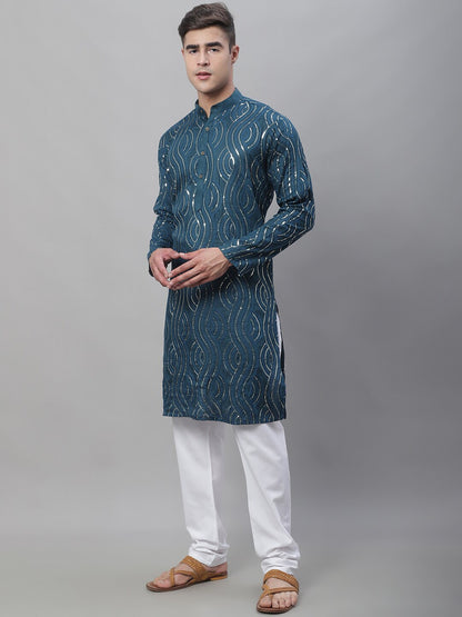 Sojanya Ethnic Motifs Embroidered Sequinned Pure Cotton Kurta with Churidar