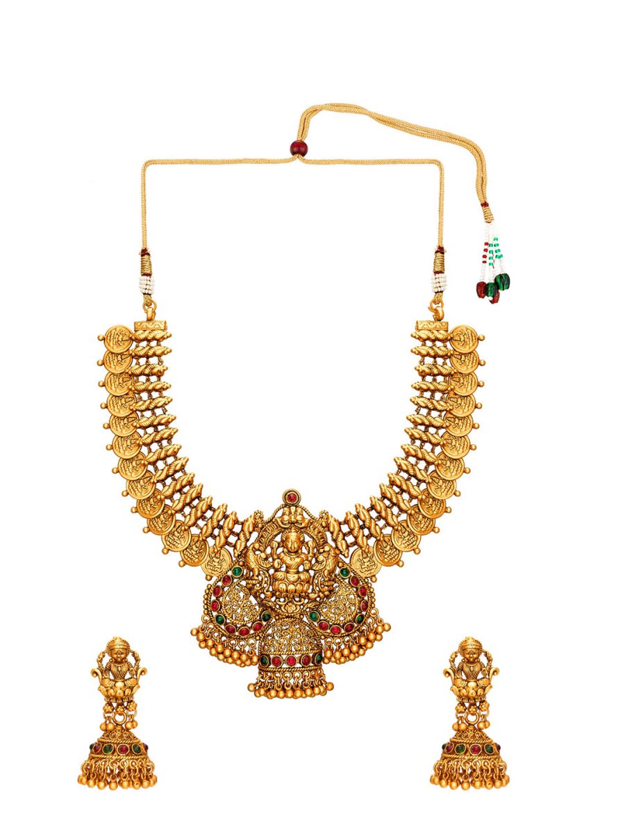 Aadita Gold-Toned Stone-Studded Temple Jewelry Set