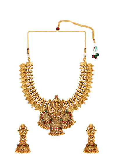 Aadita Gold-Toned Stone-Studded Temple Jewelry Set