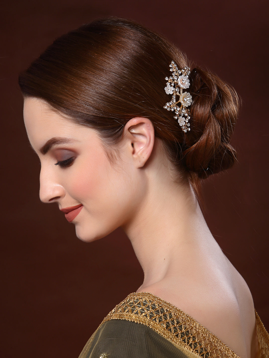 Panash Women Gold-Toned & White Embellished Comb Pin