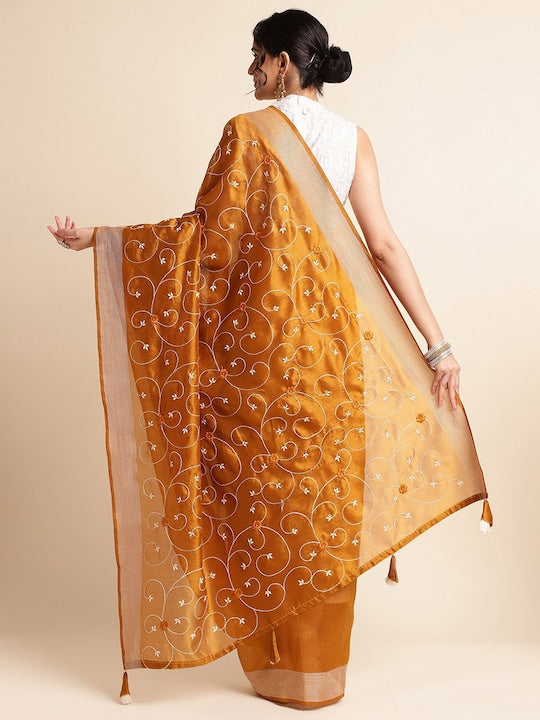Fabmora Floral Embroidered Zari Saree