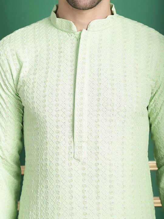 Anouk Checked Mandarin Collar Long Sleeves Thread Work Kurta