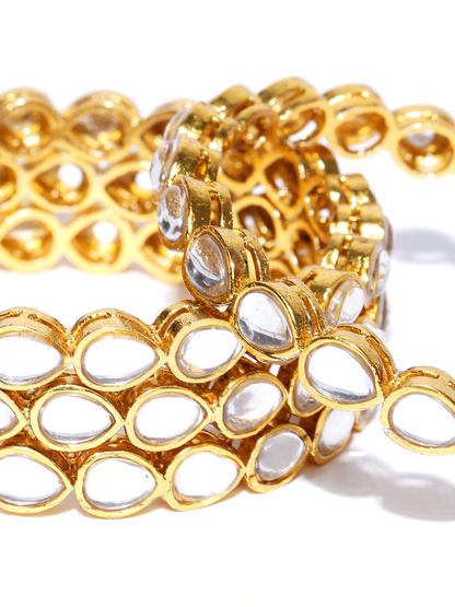 Gold-Polished Alloy Kundan Studded 4 Bangle Set - The Pari