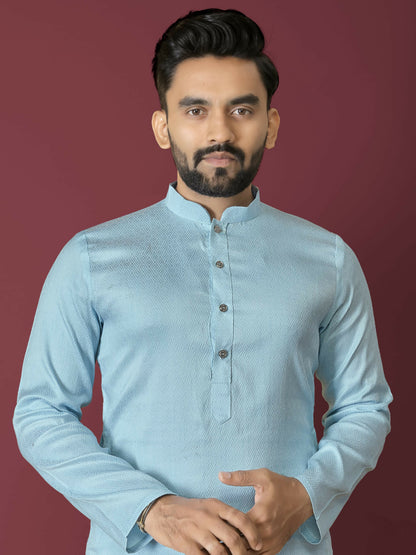 Anaita Sky Blue Solid Soft Jacquard Silk Straight Kurta