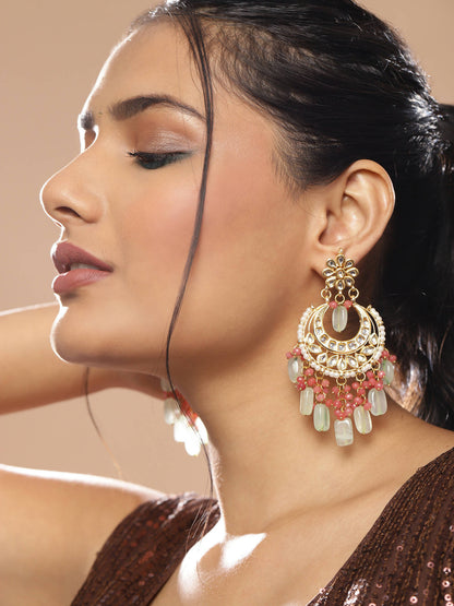 Gold-Toned Red Contemporary Gold-Polished Chandbalis Earrings - Ruby Raang