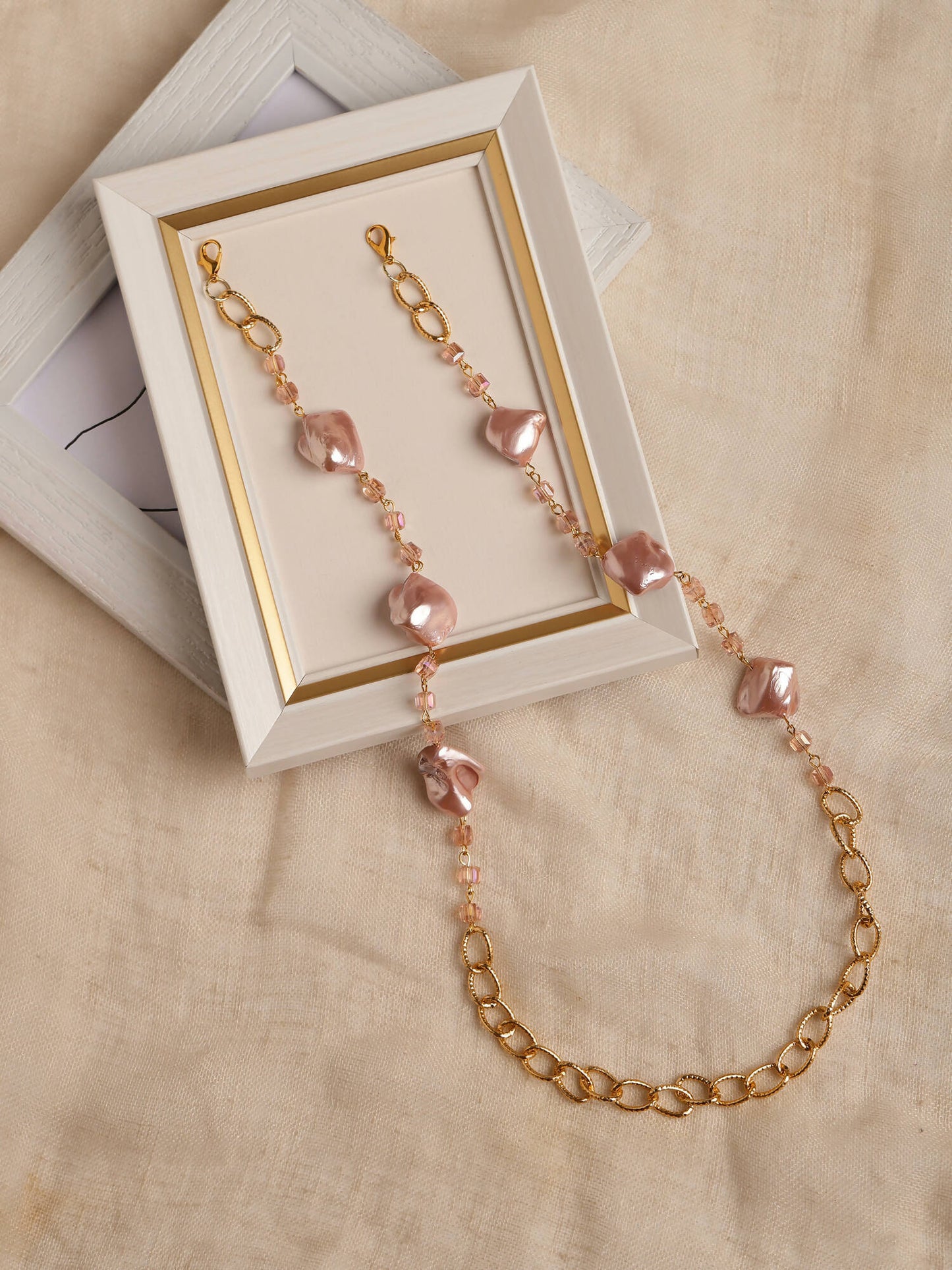 Pink Gold-Toned Embellished Mask Chain - Ruby Raang
