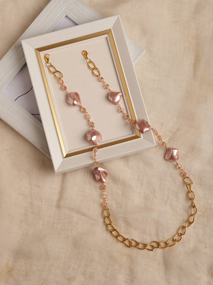 Pink Gold-Toned Embellished Mask Chain - Ruby Raang