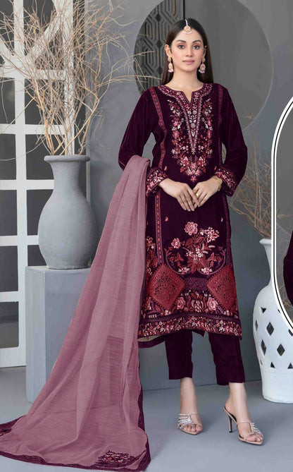 Anaita Purple Velvet Suit with Embroidery Sequence Work