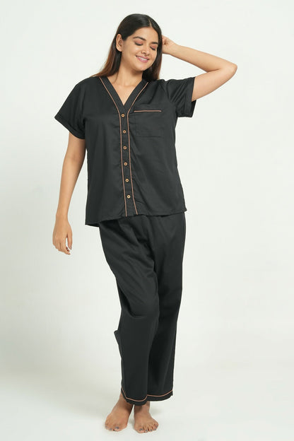 Breathables Women Cotton Night Suit Shirt And Pants Co-Ord Set I Night Wear | Co-Ord Set | Lounge Wear Set I Solid Colour