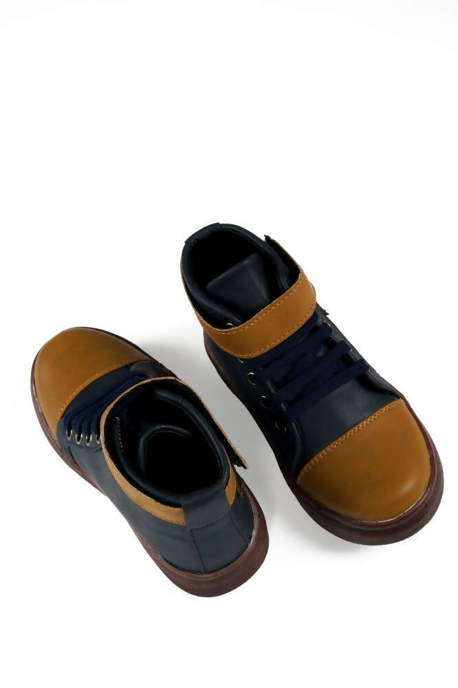 Tiny Bugs Boys Party Wear Mid Top Boots - Navy