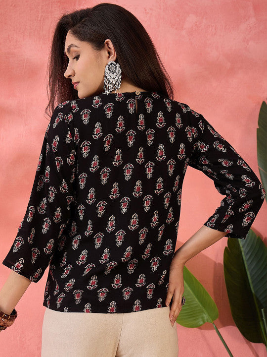 Sangria Women Printed Round Neck Top
