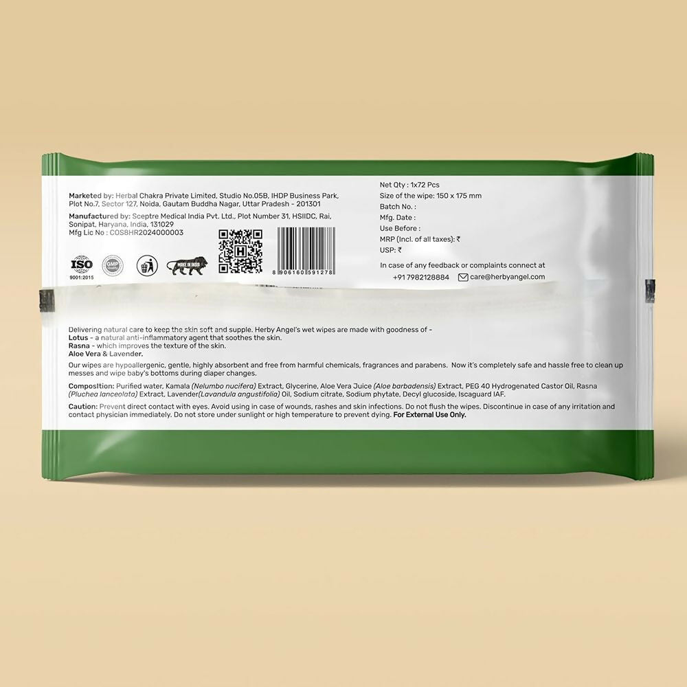 Herby Angel Ultra Gentle Baby Wipes with 99% Pure Water
