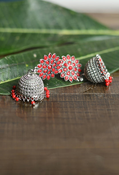 Mominos Fashion Johar Kamal Kundan Work Jhumka With Red Beads