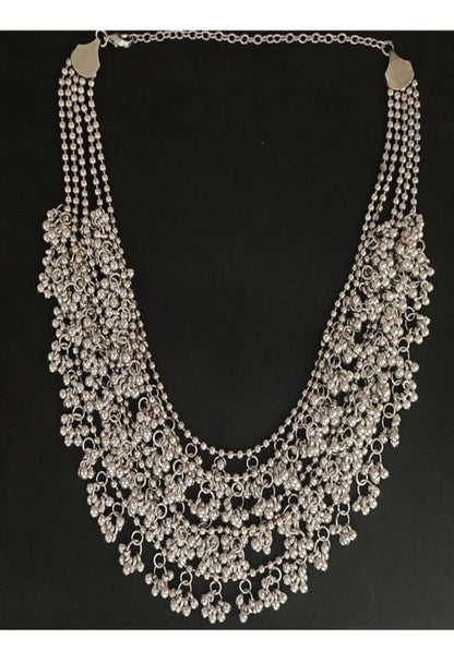 Mominos Fashion Johar Kamal Oxidised Silver-Plated Brass Finish Ghungroo Necklace with Earrings For Women