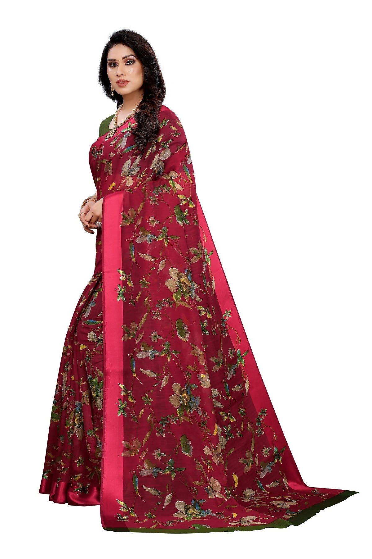 Vamika Red Linen Satin Patta Saree (MANSI RED)