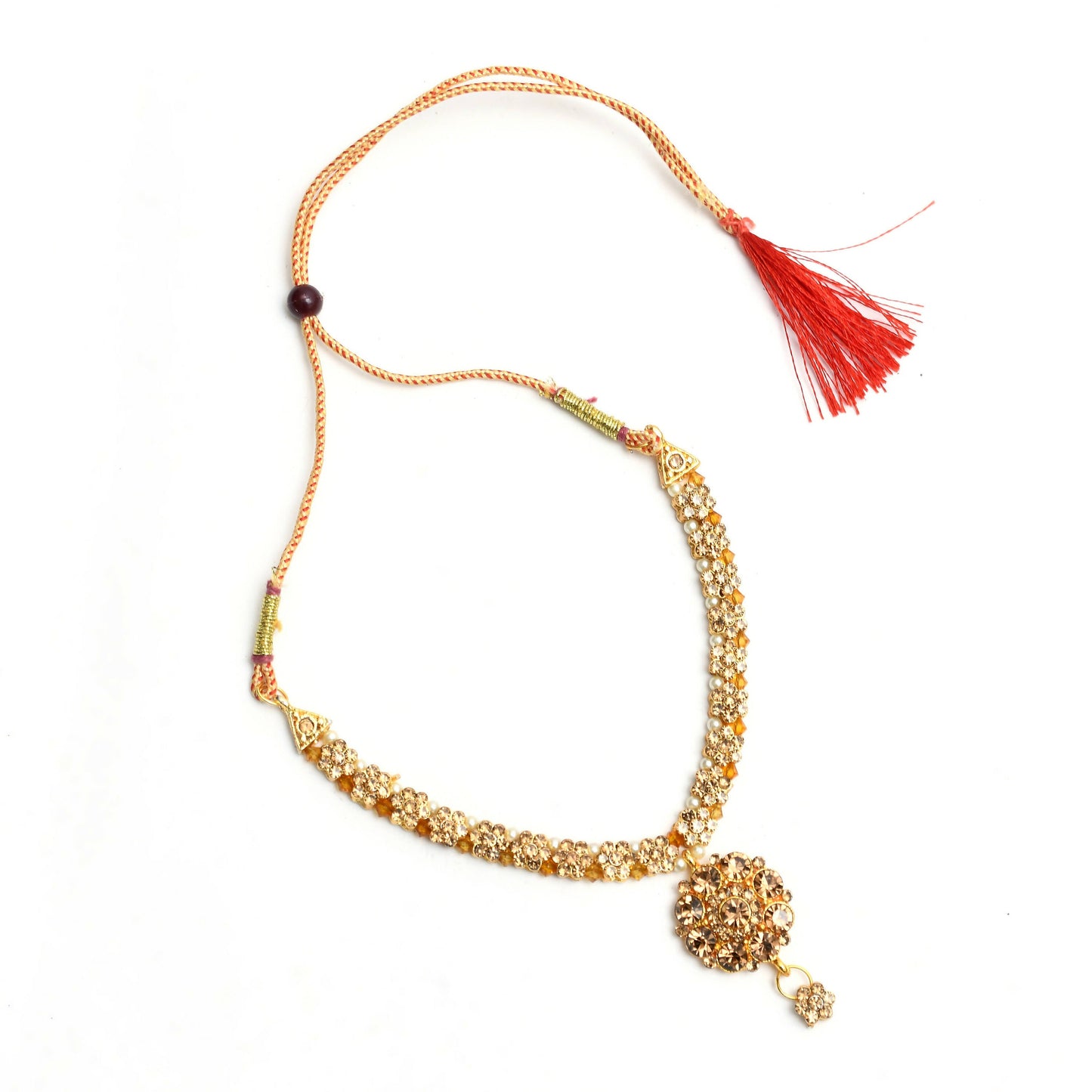 Mominos Fashion Johar Kamal Gold-Polished Brass Finish Stone Choker For Women (Golden)