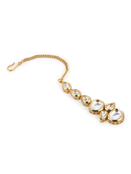 Gold-Polished White Kundan-Studded Maangtikka - Ruby Raang