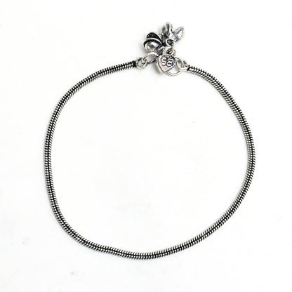 Mominos Fashion Kamal Johar Oxidised Silver Simple Anklets