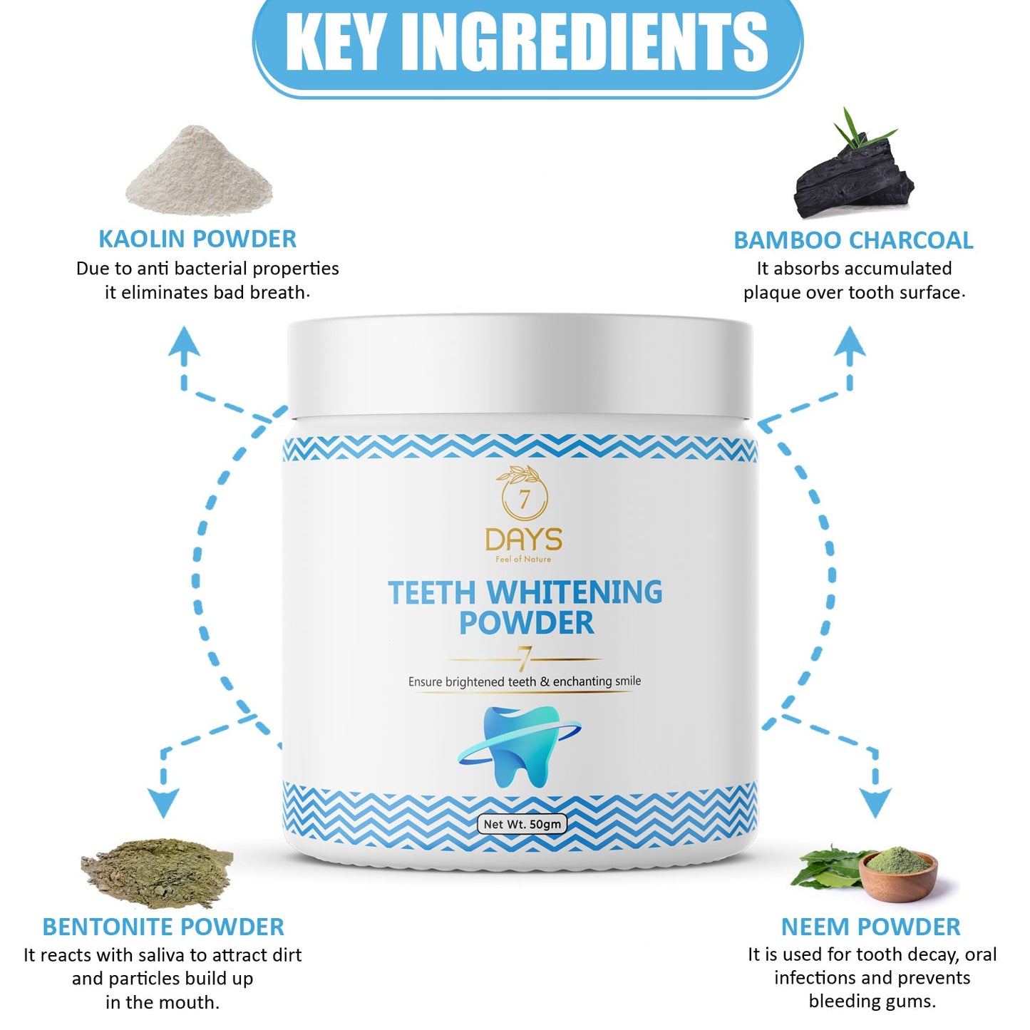 7Days Organic Teeth Whitening Powder - 50 gms
