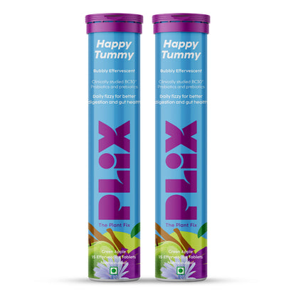 Plix Happy Tummy Pre & Probiotic Tablets - Digestive Health Support (15 Tabs, Pack of 2)
