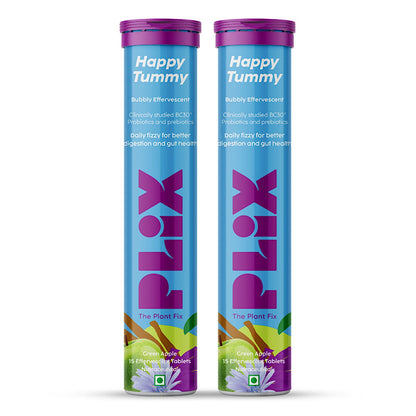 Plix Happy Tummy Pre & Probiotic Tablets - Digestive Health Support (15 Tabs, Pack of 2)