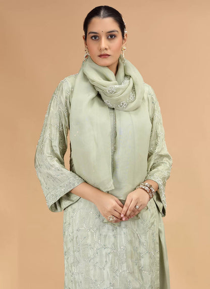 Chhap Light Green Colour Satin Silk Hand Work Salwar Suit