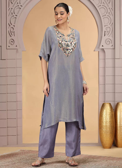 Chhap Grey Colour Organza Shimmer Hand Work Salwar Suit