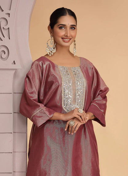Chhap Rust Brown Colour Organza Shimmer Hand Work Salwar Suit