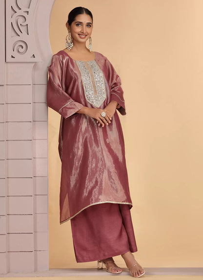 Chhap Rust Brown Colour Organza Shimmer Hand Work Salwar Suit