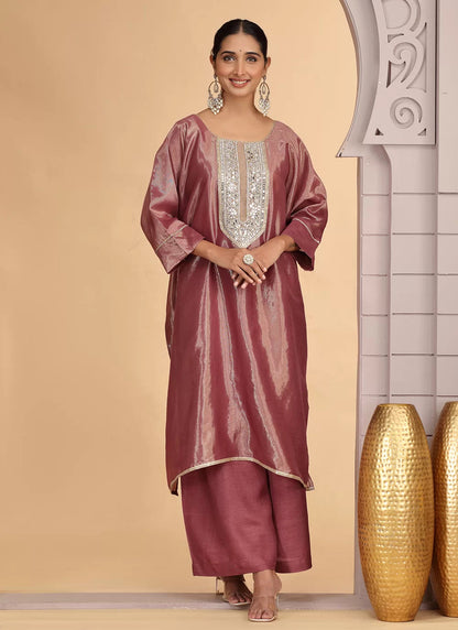 Chhap Rust Brown Colour Organza Shimmer Hand Work Salwar Suit