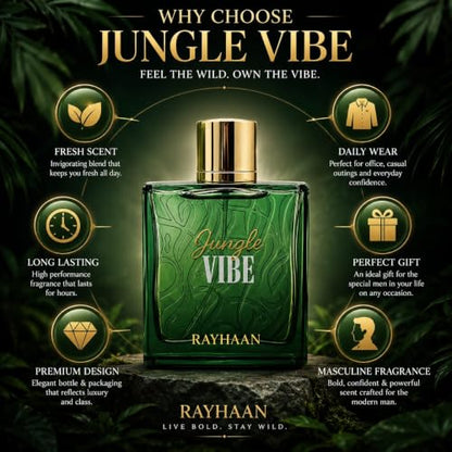 RAYHAAN Jungle Vibe Eau De Parfum for Men | Fresh Green Woody Aromatic Fragrance | Long-Lasting Perfume Spray